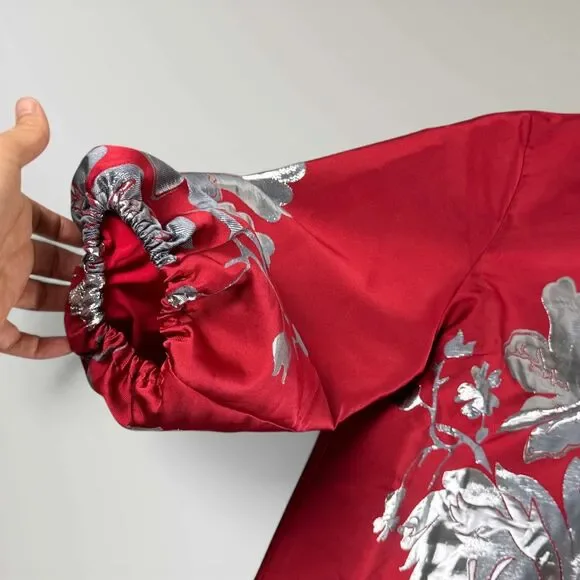 NWT Mestiza Rosanna Mini Dress A-line Red Silver Balloon Sleeves Cocktail Sz XL - Picture 6 of 14